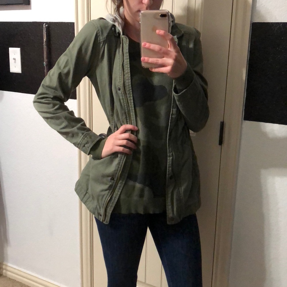 Green Army Jacket with gray hood